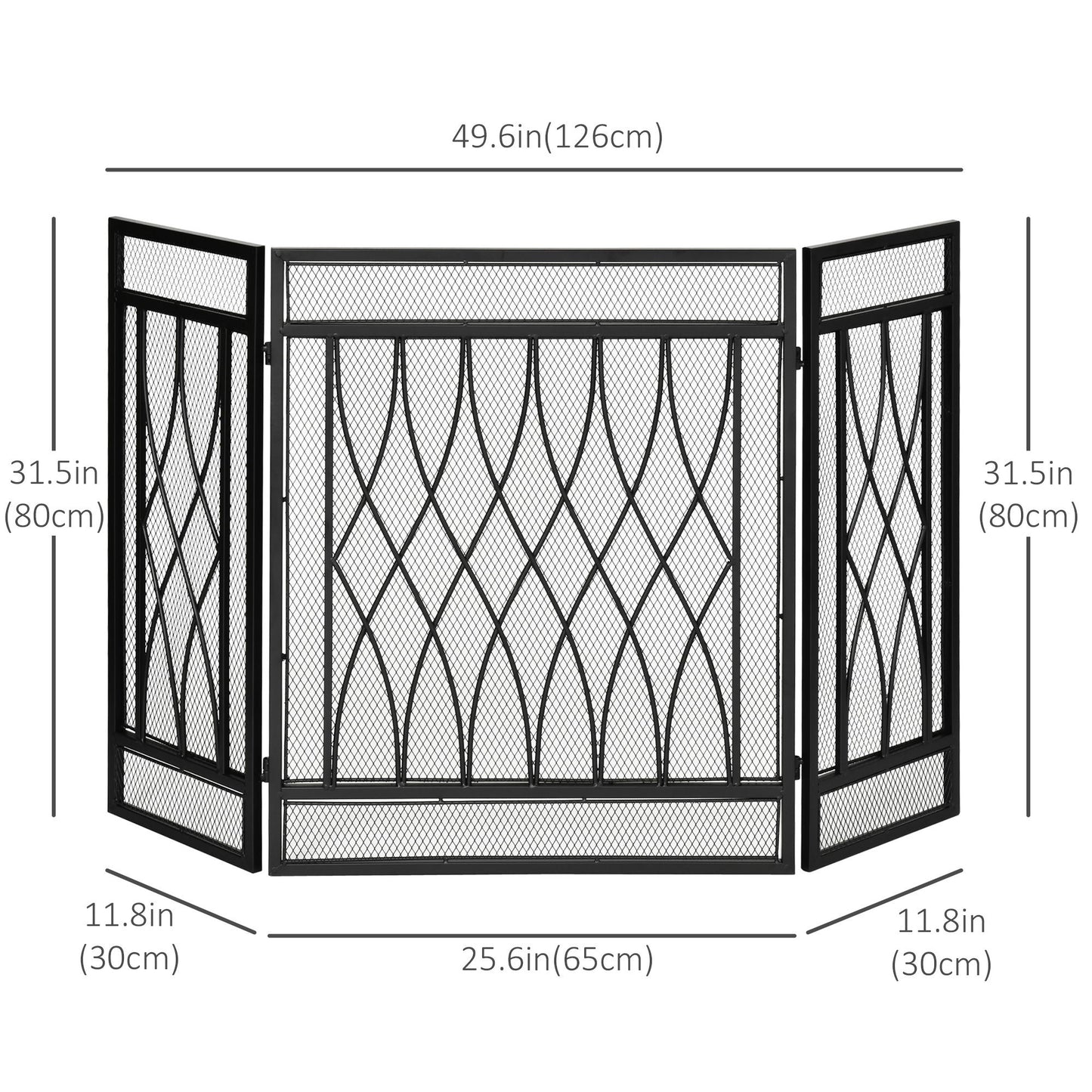 3-Panel Metal Mesh Fireplace Screen, Decorative Fire Spark Guard Cover, 49.5" x 31.5"for Living Room Home Decor, Black