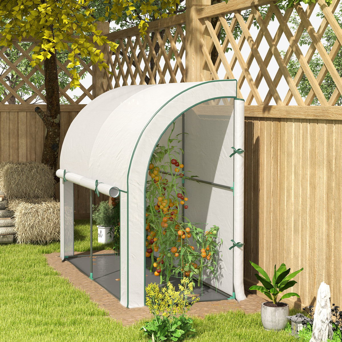 Walk-in Lean-to Greenhouse, Outdoor Gardening Green House with Zipper Roll-up Doors and Window