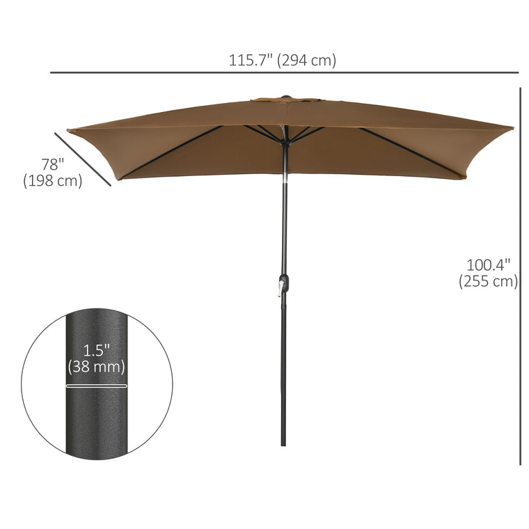 6.5x10ft Coffee Aluminum Tilt Umbrella with Crank
