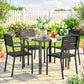 Stackable Patio Chairs Set of 4, Outdoor Dining Chairs with Slatted HDPE Seat, Armrests for Garden, Backyard, Black