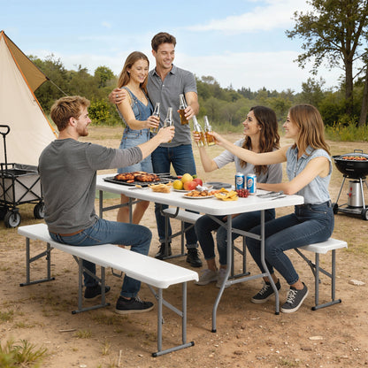 6ft 3-Piece Folding Picnic Table with 2 Benches