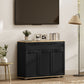 Sideboard Buffet Cabinet, Modern 40" Coffee Bar Cabinet with Wide Drawer, 3 Doors and 2 Adjustable Shelves, Black