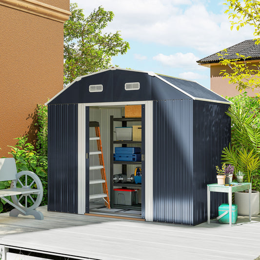 8' x 4' Galvanized Outdoor Storage Shed, Garden Shed with Adjustable Shelves, Double Sliding Doors and Vents