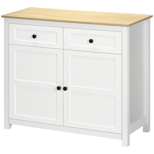 Kitchen Storage Cabinet with Drawers and Shelf - White