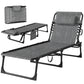Outdoor Folding Chaise Lounge, Reclining Lounge Chair with Adjustable Backrest and Removable Pillow, Mixed Grey