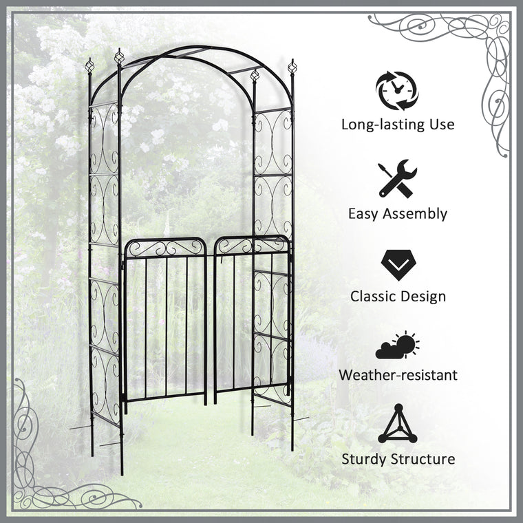 7' Metal Garden Arbor Arch with Scrollwork Doors