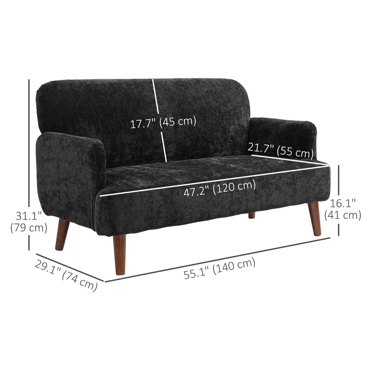 Velvet 2-Seater Loveseat with Wood Legs