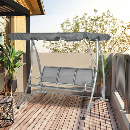 Dark Grey 3-Person Patio Swing with Adjustable Canopy
