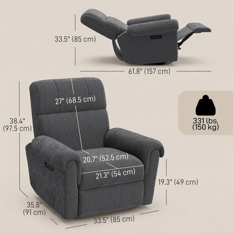 Swivel Power Recliner Chair with USB and Rocking