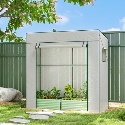 White Lean-To Greenhouse with PE Cover & Roll-Up Door