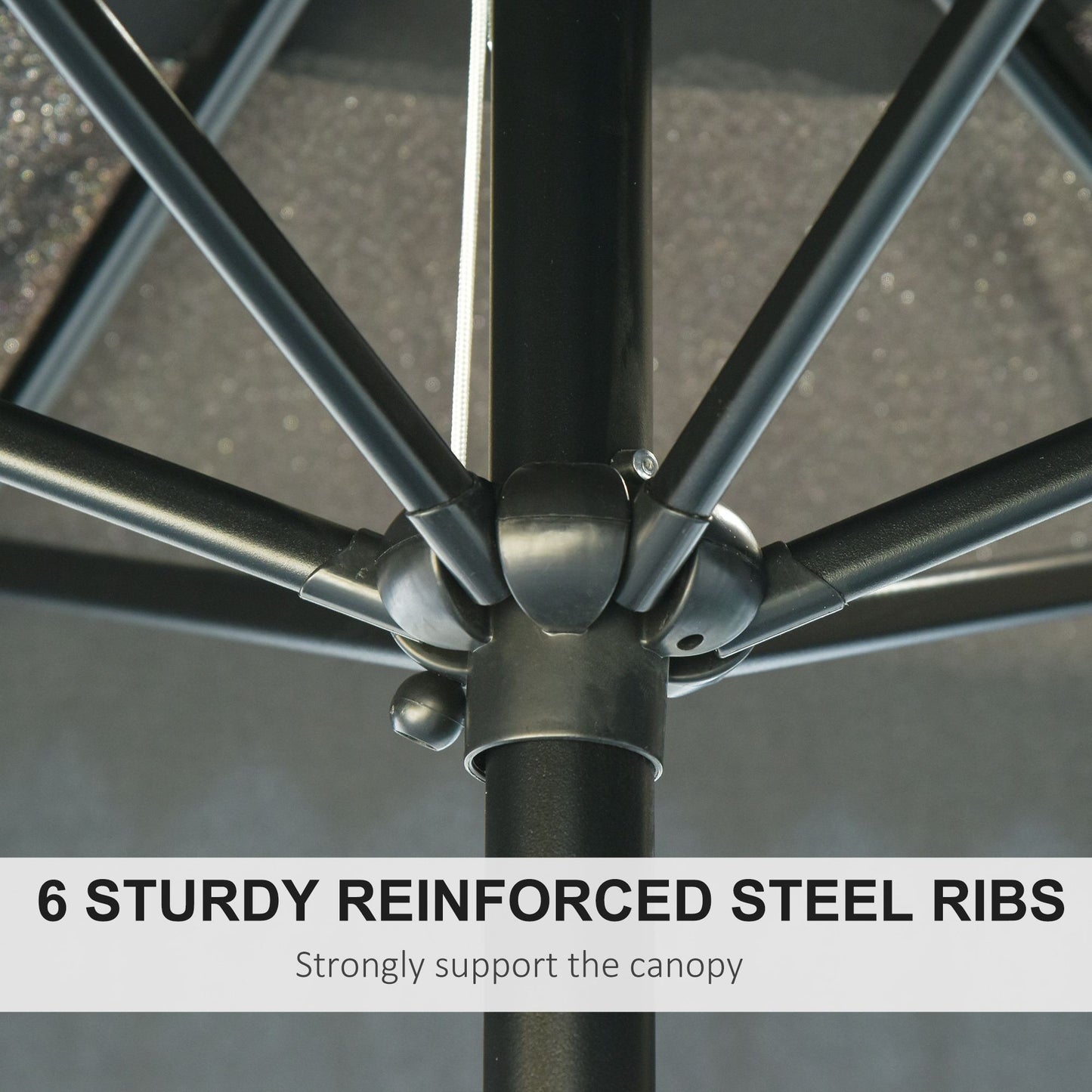 8.5' Round Aluminum Patio Umbrella Garden Parasol Market Sunshade Tilt Canopy w/ 6 Ribs, Crank Handle, Black