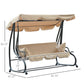 3-Seat Outdoor Patio Swing Chair, 2-in-1 Convertible Flat Bed, Canopy Swing with Adjustable Shade, Removable Cushions, Cup Holder, Beige