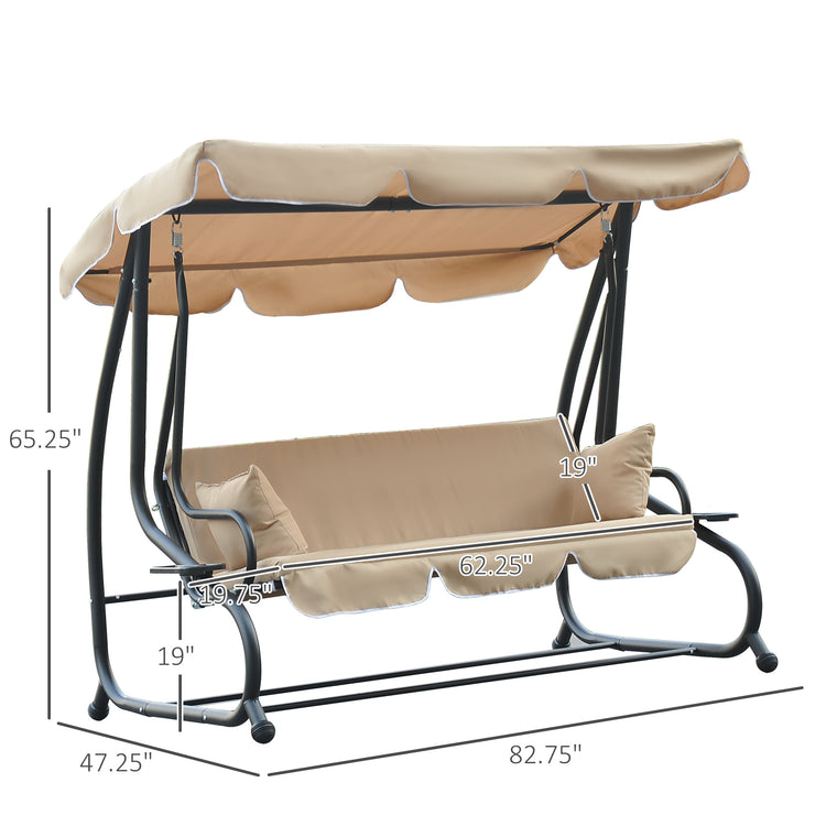 3-Seat Convertible Swing Bed with Canopy & Cup Holder