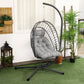 Hanging Egg Chair with Stand, Foldable Wicker Rattan Swing Chair with Thick Cushion, Light Grey