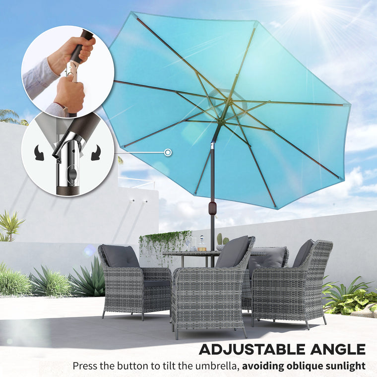 10' x 8' Sky Blue Round Market Umbrella with Crank Handle & Tilt