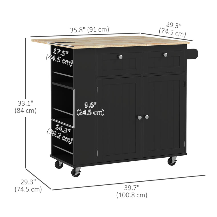 Kitchen Island with Power Outlet and Drop Leaf