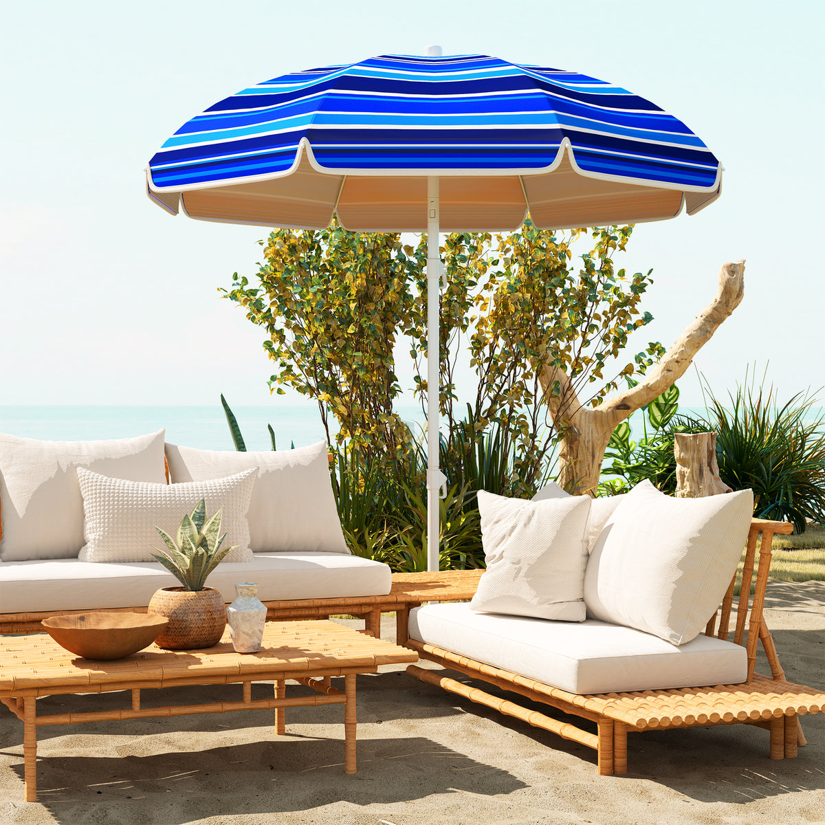 70.9" Multicolor Portable Beach Umbrella with UV50+ Ruffle & Tilt