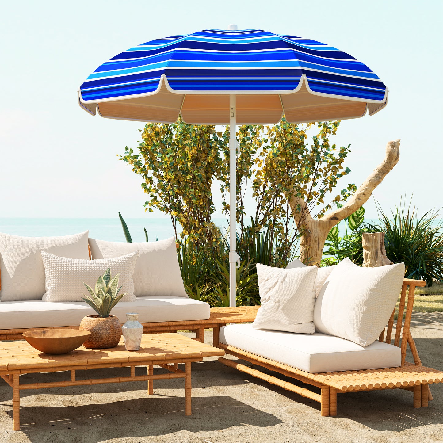 70.9" Multicolor Portable Beach Umbrella with UV50+ Ruffle & Tilt