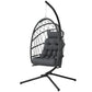 Hanging Egg Chair with Stand, Foldable Wicker Rattan Swing Chair with Thick Cushion and Safety Rope, Grey