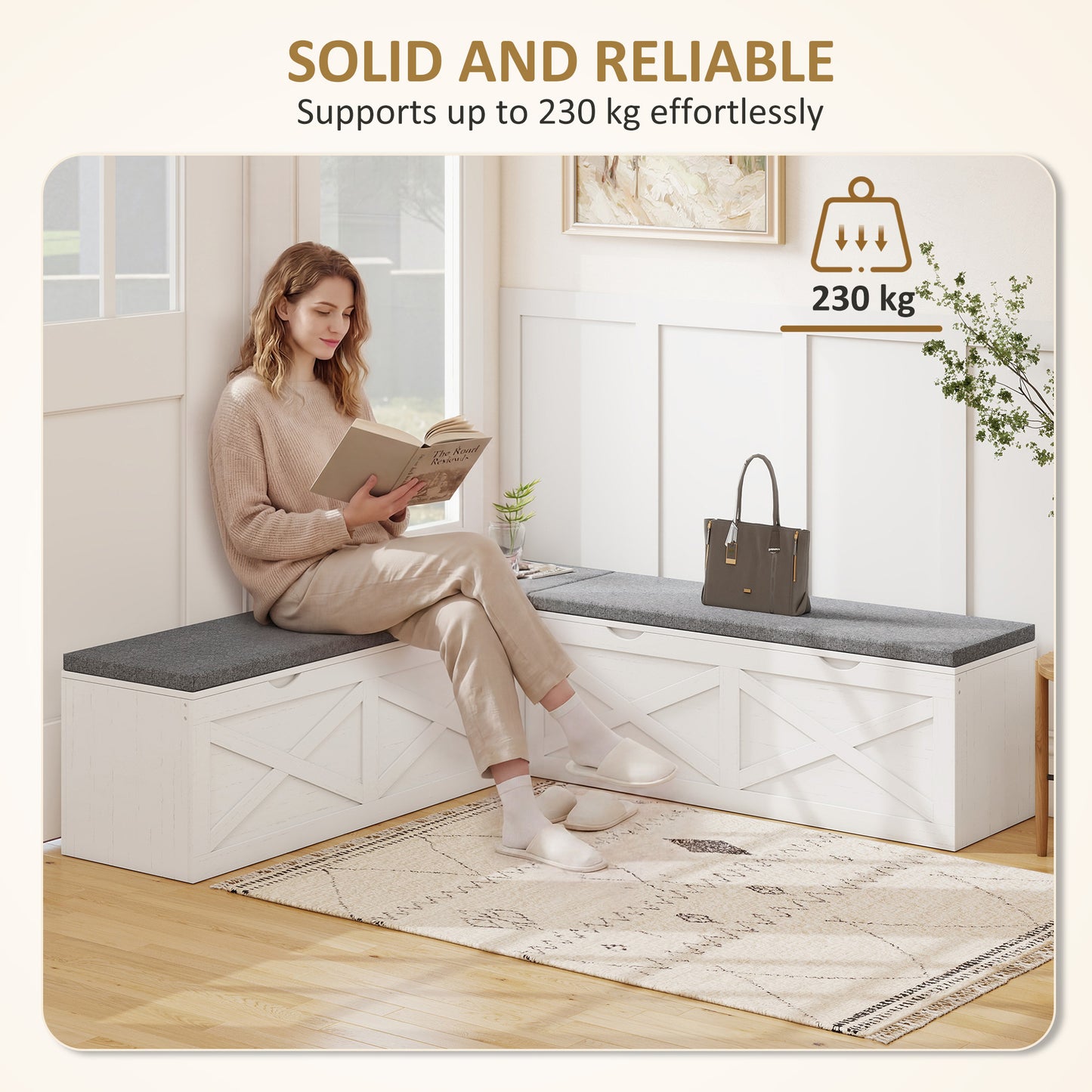 Shoe Bench L-Shaped Shoe Storage Bench Padded Cushion for Entryway Corner, White
