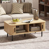 Coffee Table with Storage, Nordic Side Table with Fluted Tambour Sliding Doors and Steel Legs for Living Room, Oak