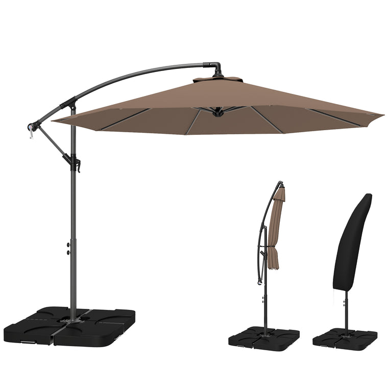 9.6ft Coffee Banana Cantilever Umbrella with Base & Crank