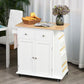 Rolling Kitchen Island Trolley Storage Cart with Rubber Wood Top, 3-Tier Spice Rack, Towel Rack Home Kitchen Carts, White