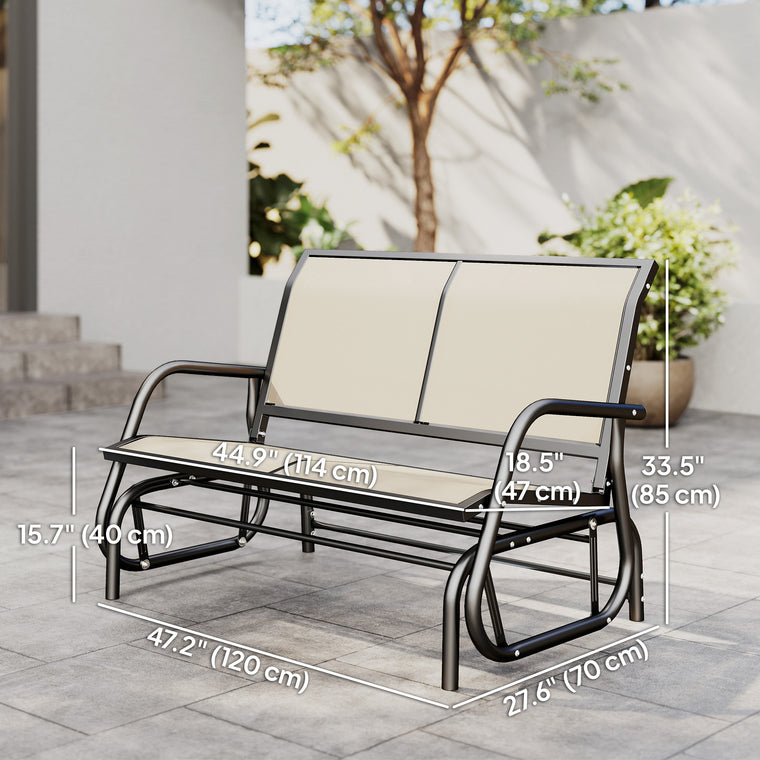 Cream White Outdoor Glider Bench with Mesh Fabric