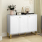 Sideboard Buffet Cabinet with 3 Doors, Modern Storage Cabinet with Adjustable Shelves & Center Leg, White