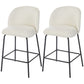 Set of 2 Counter Height Barstools, Upholstered Linen Bar Stools with Backrest, Footrest and Steel Legs, Cream White