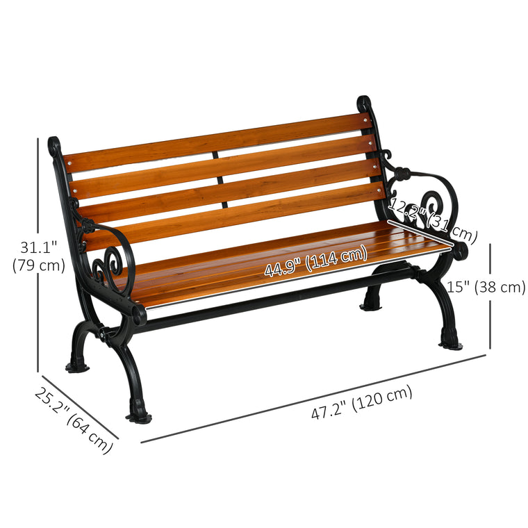 47" Garden Bench Loveseat with Slatted Seat Back
