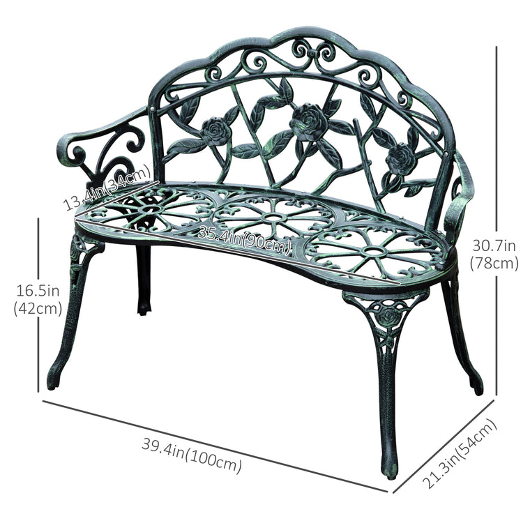 40" Cast Aluminum Antique Rose Loveseat Bench