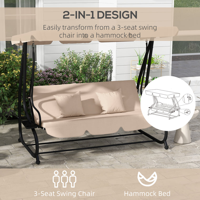 3-Seat Convertible Patio Swing Chair with Adjustable Canopy