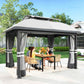 11' x 13' Patio Gazebo, Double Roof Outdoor Gazebo Canopy with Netting & Curtains, Galvanized Metal Frame, Light Grey
