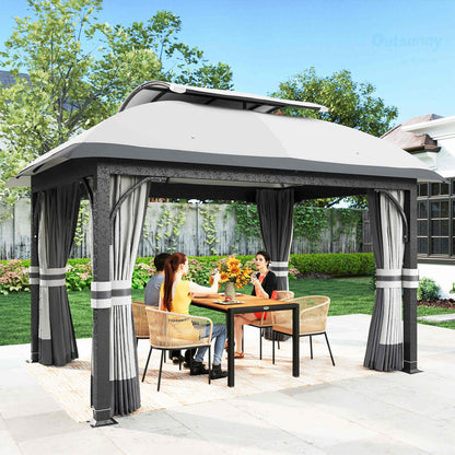 11' x 13' Light Grey Double Roof Gazebo with Galvanized Frame