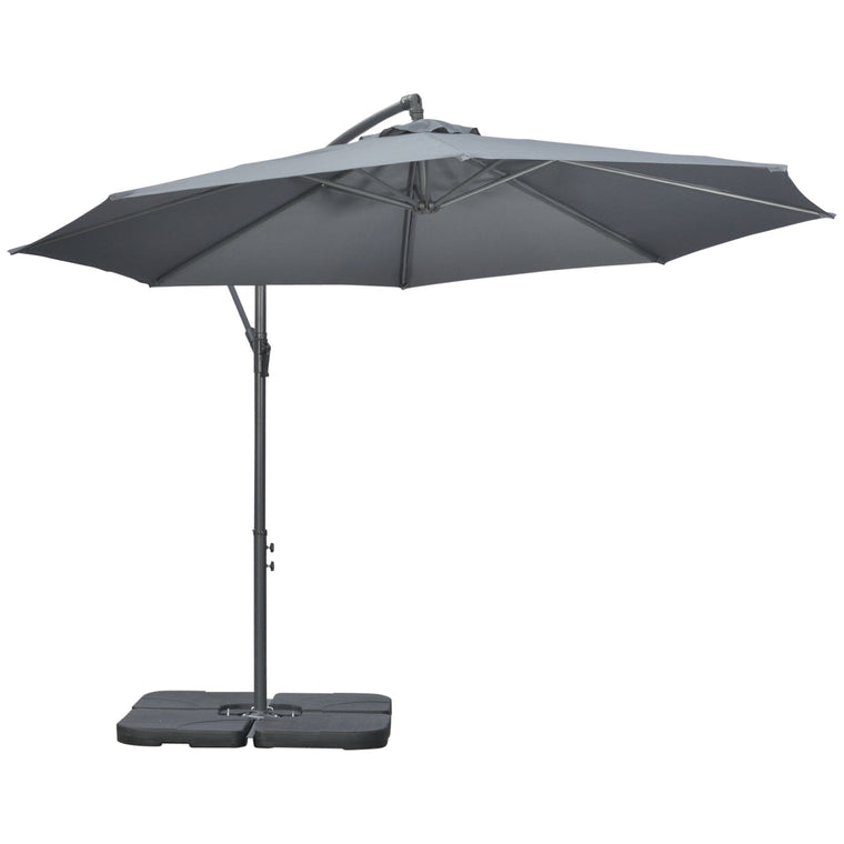 9.6ft Dark Grey Banana Cantilever Umbrella with Base & Crank
