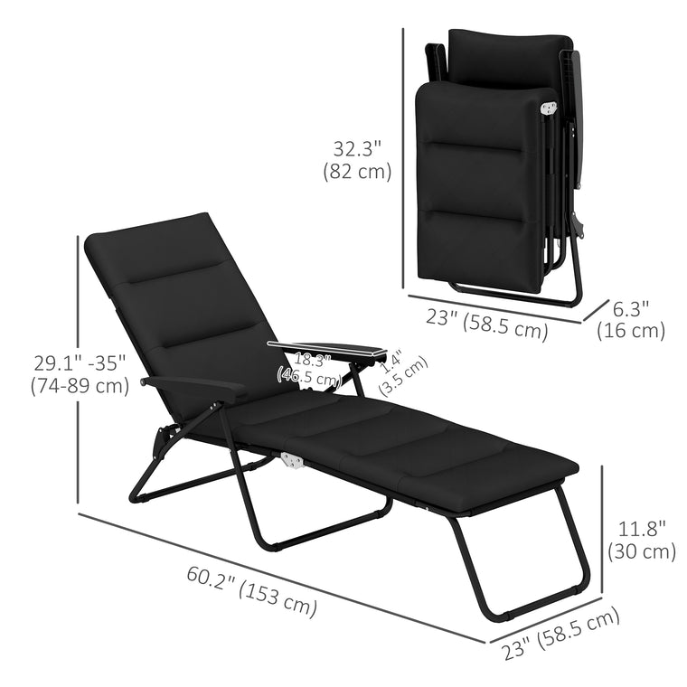 Foldable Reclining Sun Lounger with 6-Position Back