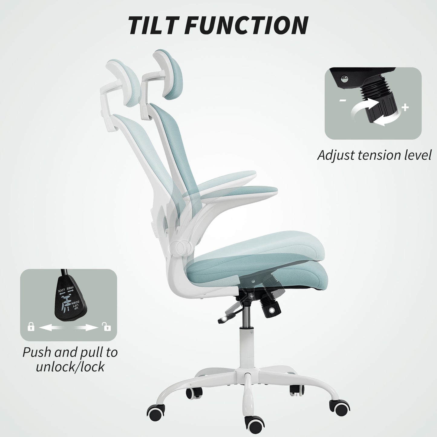 Ergonomic Office Chair, Mesh Desk Chair with Adjustable Headrest, Lumbar Support and Height, Tilt Function, Light Green