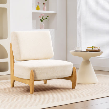 Wide Chenille Accent Chair with Thick Cushion - Cream White