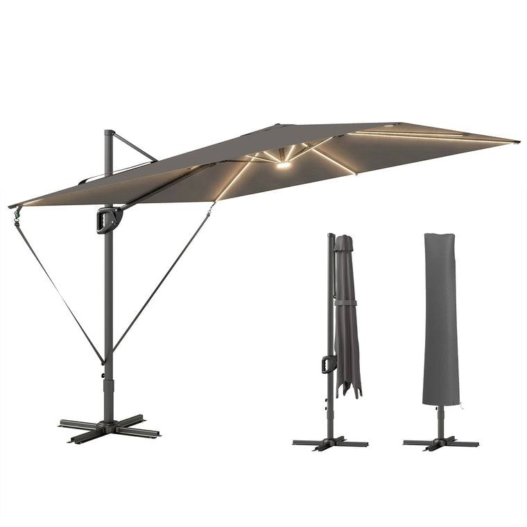 10' x 9.7' Dark Grey Offset Cantilever Umbrella with Lights