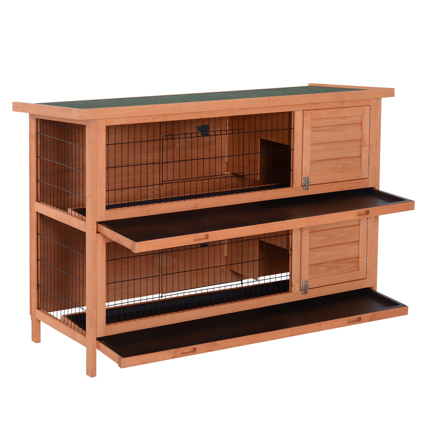 54"L 2-Story Large Rabbit Hutch Bunny Cage Wooden Pet House Small Animal Habitat with Lockable Doors, No Leak Tray and Waterproof Roof for Outdoor/Indoor Orange