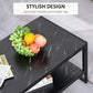 2-Tier Coffee Table with Storage Shelf, Cocktail Table with Marble Textured Table Top, for Living Room Bedroom Dorm, Black