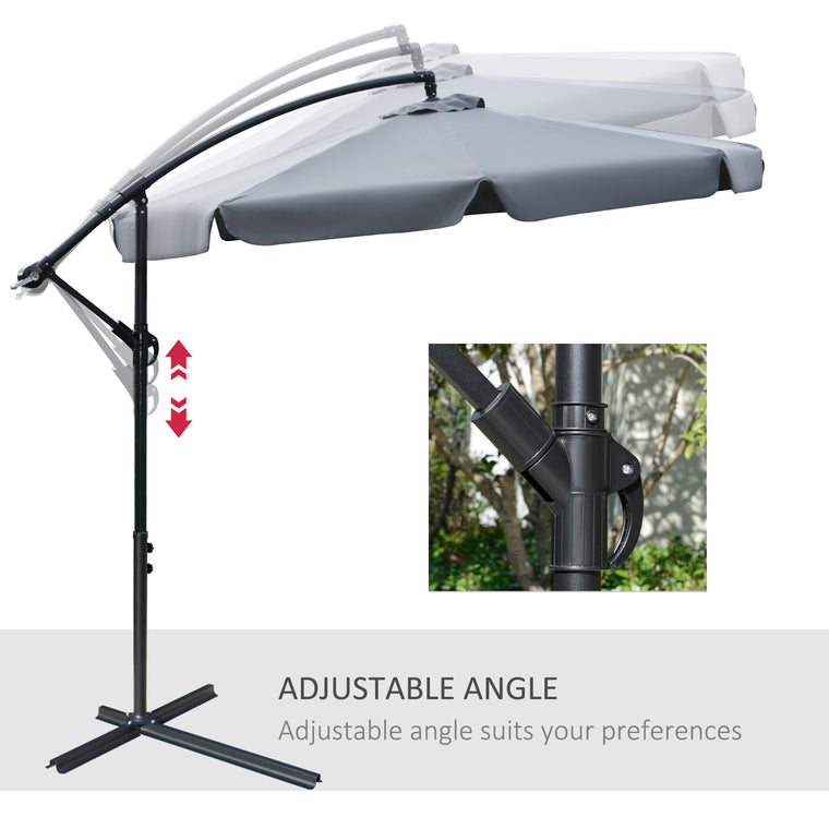 9FT Dark Grey Cantilever Umbrella with Cross Base & 8 Ribs