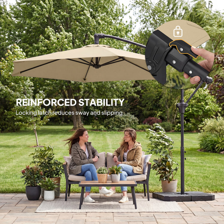 9.7' Khaki Offset Umbrella with Fillable Weights
