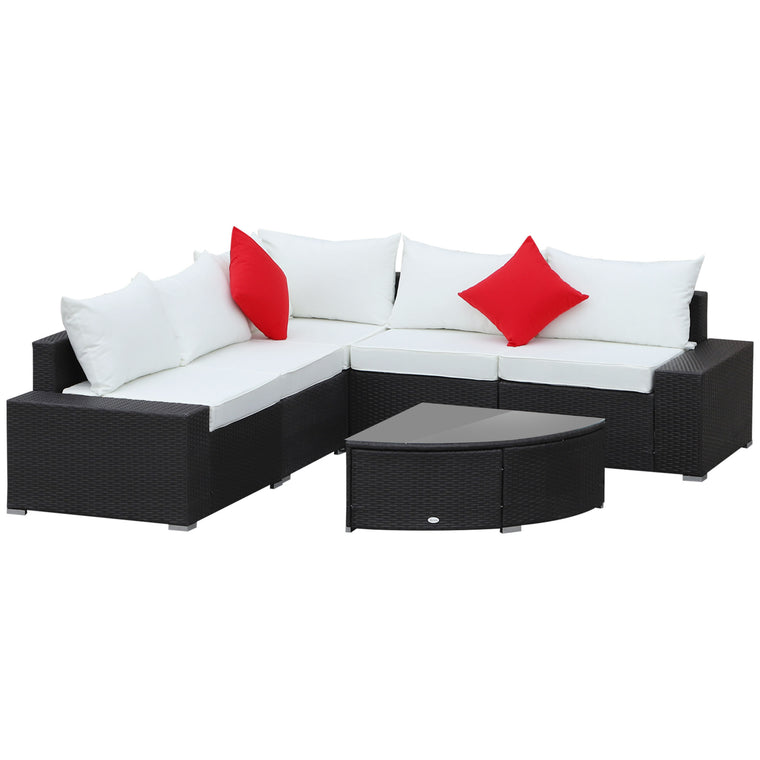 Cream White 6-Piece Wicker Sofa Chair and Table Set
