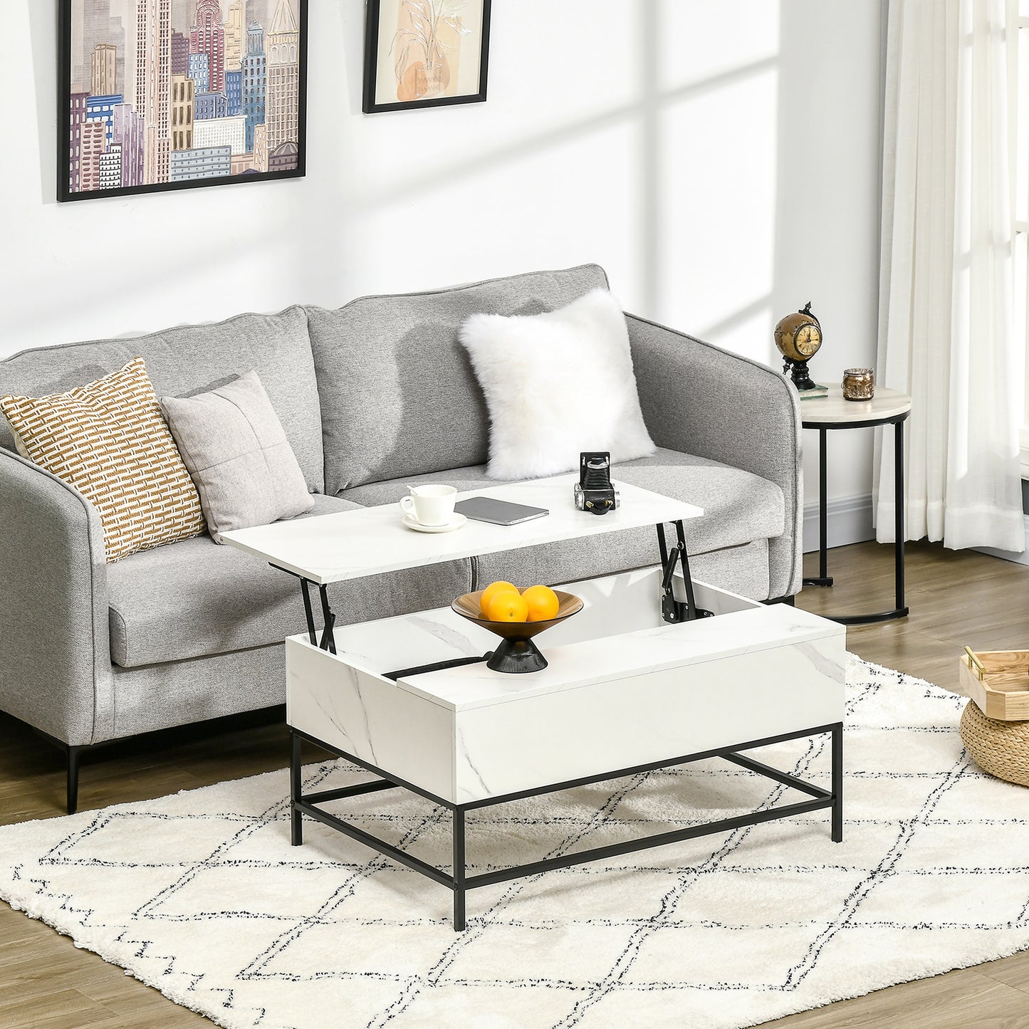 Lift Top Coffee Table with Hidden Storage Compartment Lift Tabletop Center Table for Living Room, White