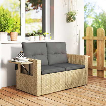 Wicker Loveseat Sofa with Side Trays and Cushions