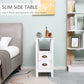 Slim End Table with 2 Drawers and Storage Shelf, Sofa Side Table for Living Room, Narrow Nightstand, White