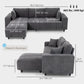 Sectional Couch with Integrated Seat, 3 Seater L-Shaped Sofa with Changeable Chaise, Spring Cushion, 2 Pillows, Grey