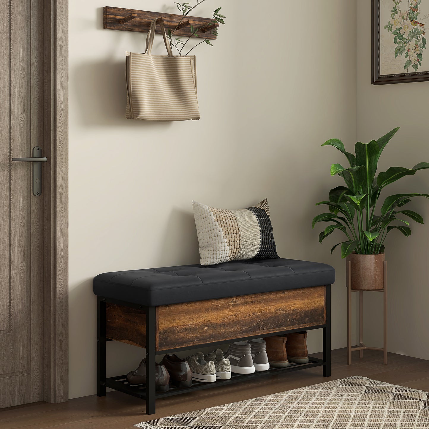 Shoe Storage with Seat, Upholstered Hallway Bench, Shoe Bench with Flip Top and Hidden Space for 4 Pairs of Shoes